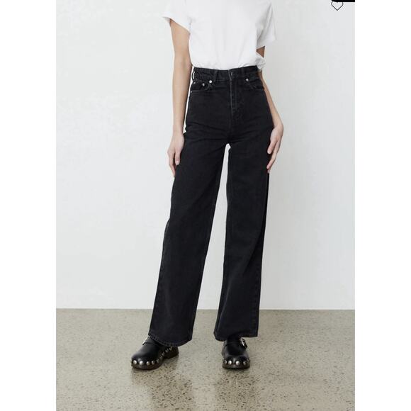 GANNI Magny Jeans Size 24x32 Black Wide Leg Boho Hippie Designer - Picture 1 of 10